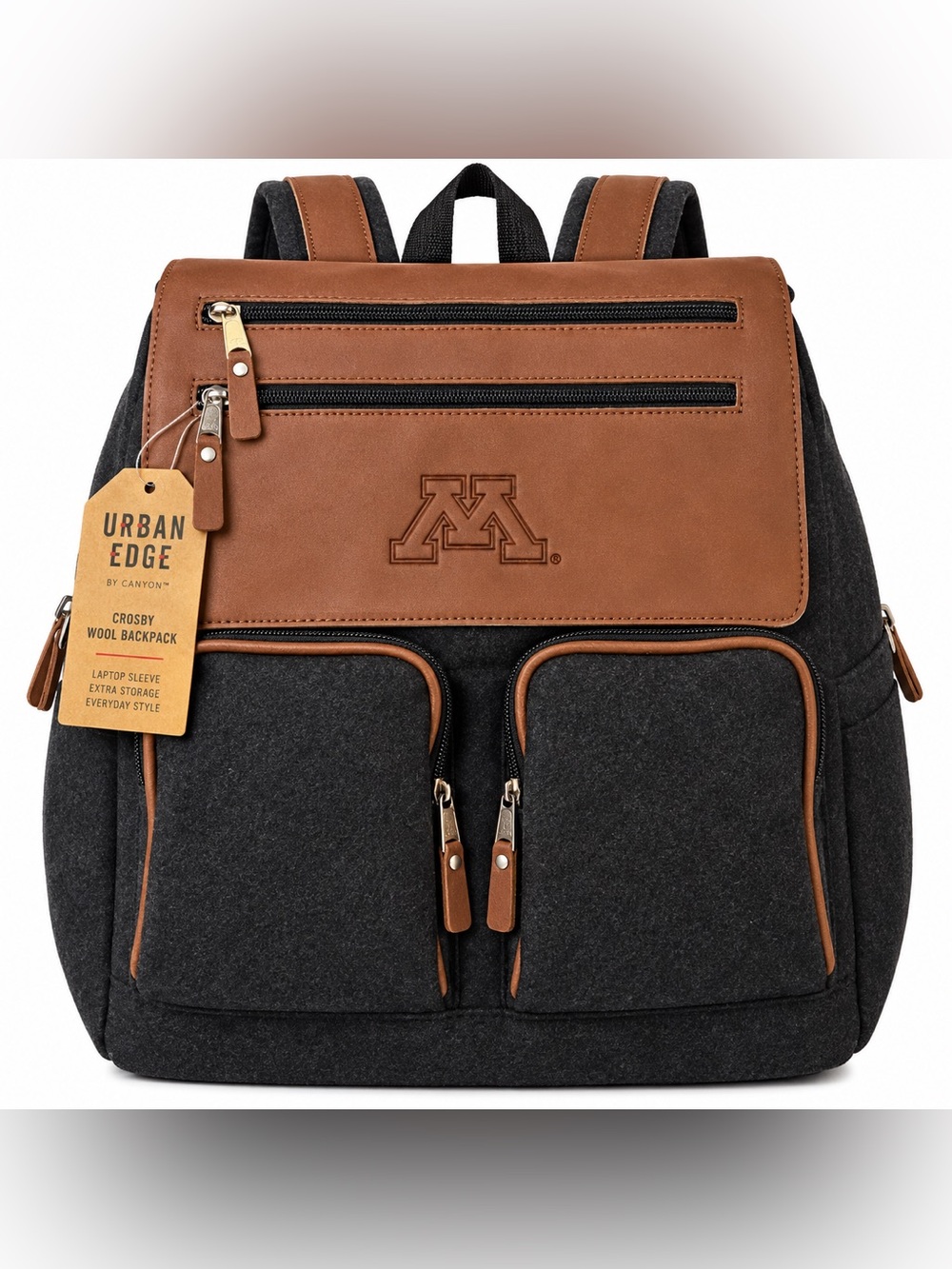 Urban Edge by Canyon University of Minnesota Wool Blend Backpack NWT Black Brown